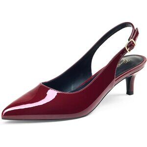 👑Women's Red Slingback Kitten Heels Pointed Toe Elegant Wedding Dress Pumps